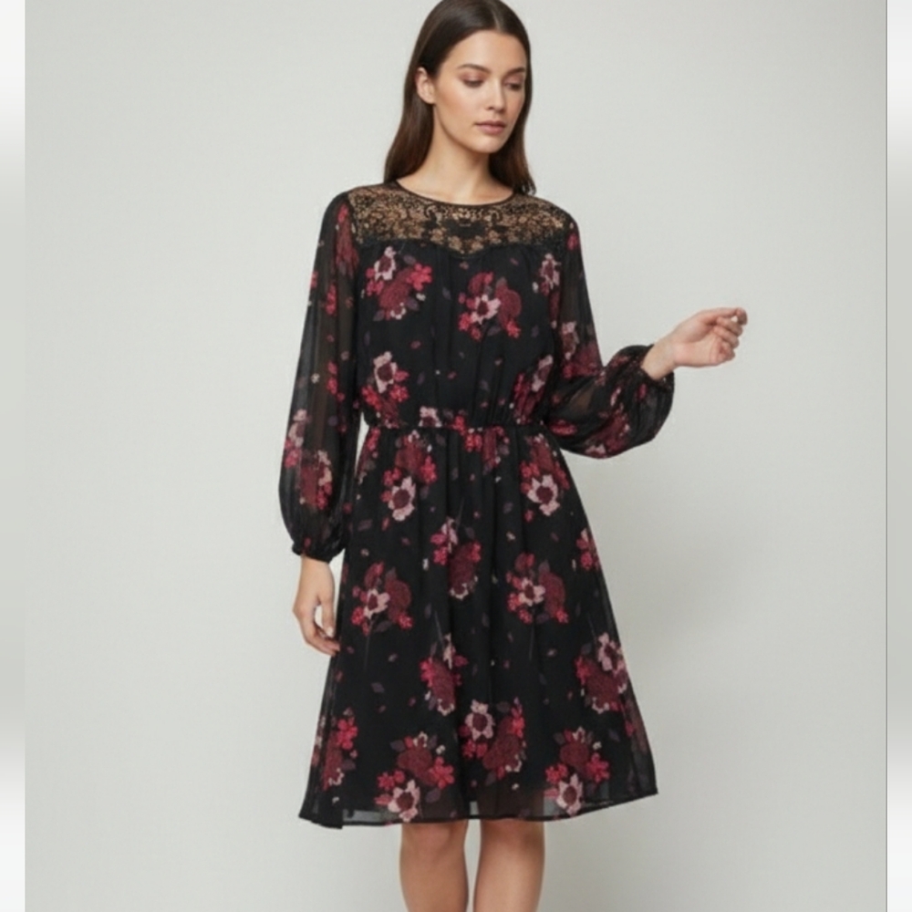 East Adeline Dress Black Floral Boho Whimsigoth 1X